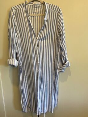 Bishop + Young Blue & White Striped Dress or Beach Cover-Up, Size L